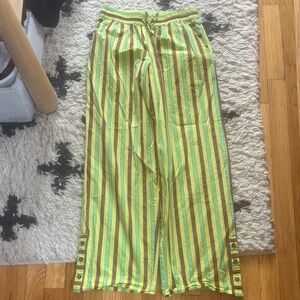 Damson Madder Striped Green and Yellow Women's Pants